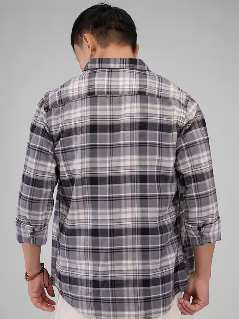 Men's Grey Checked Casual Cotton Shirt