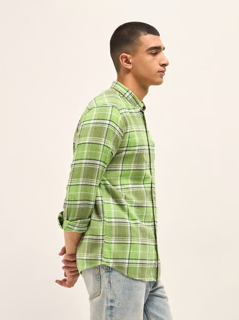 Green Cotton Check Shirt