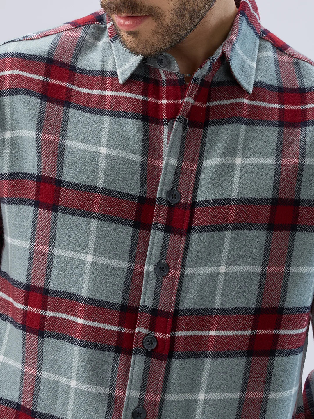 Mist Rust Checks Boxy Fit Cropped Flannel Shirt