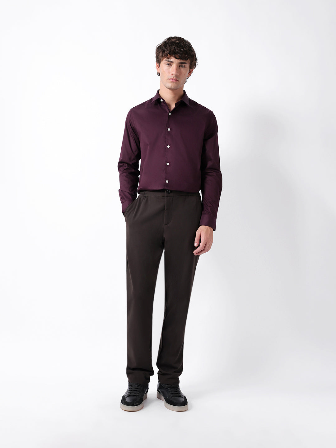 Maroon Solid Tailored Fit Formal Shirt