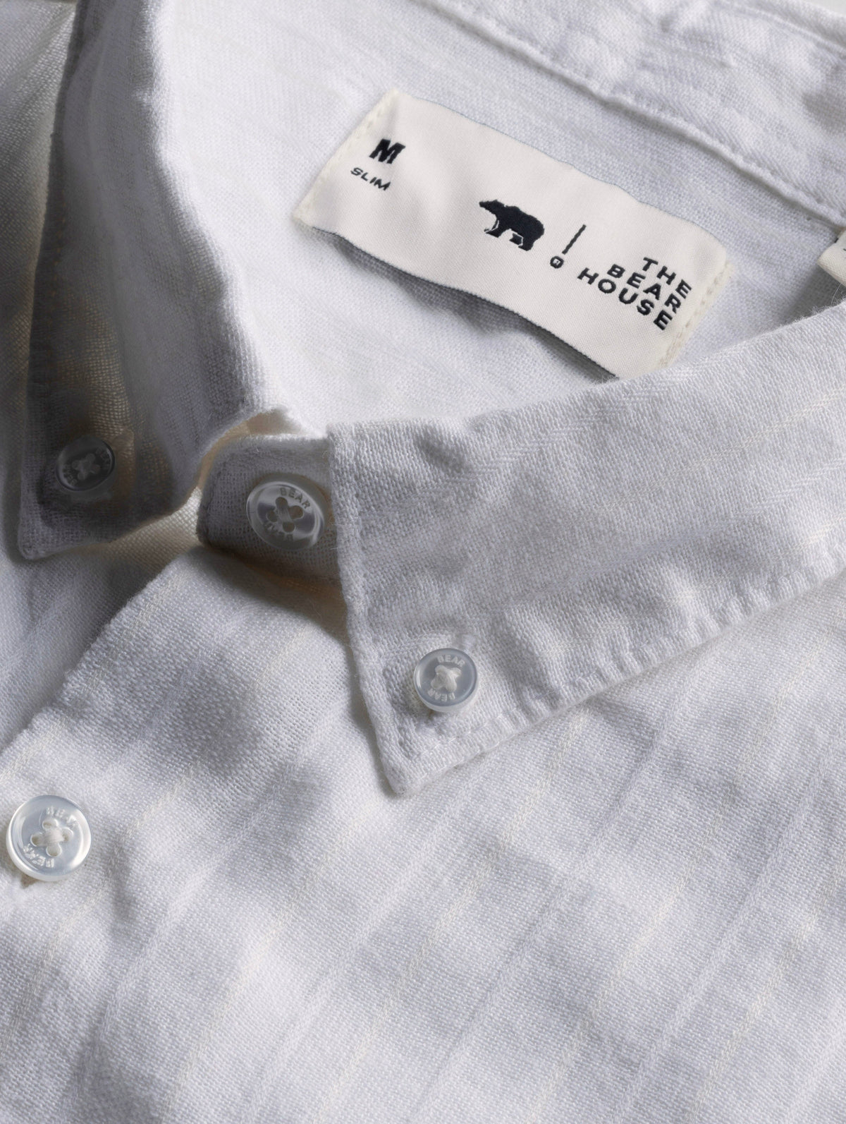 White Woven Vertical Striped Slim Fit Casual Shirt