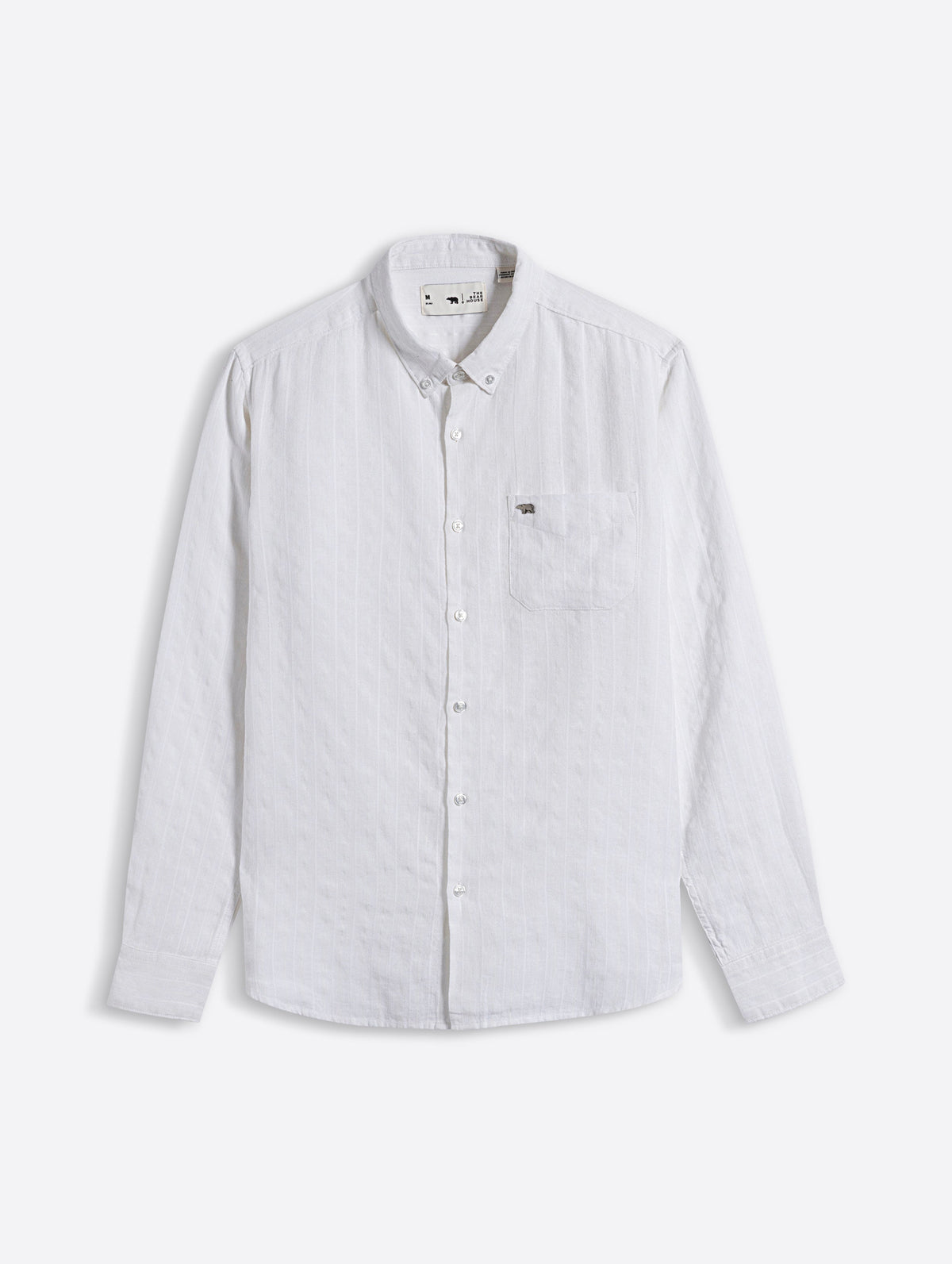 White Woven Vertical Striped Slim Fit Casual Shirt