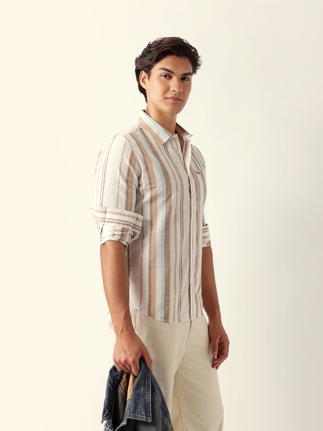Multicolor Woven Vertical Stripes Slim Fit Casual Shirt