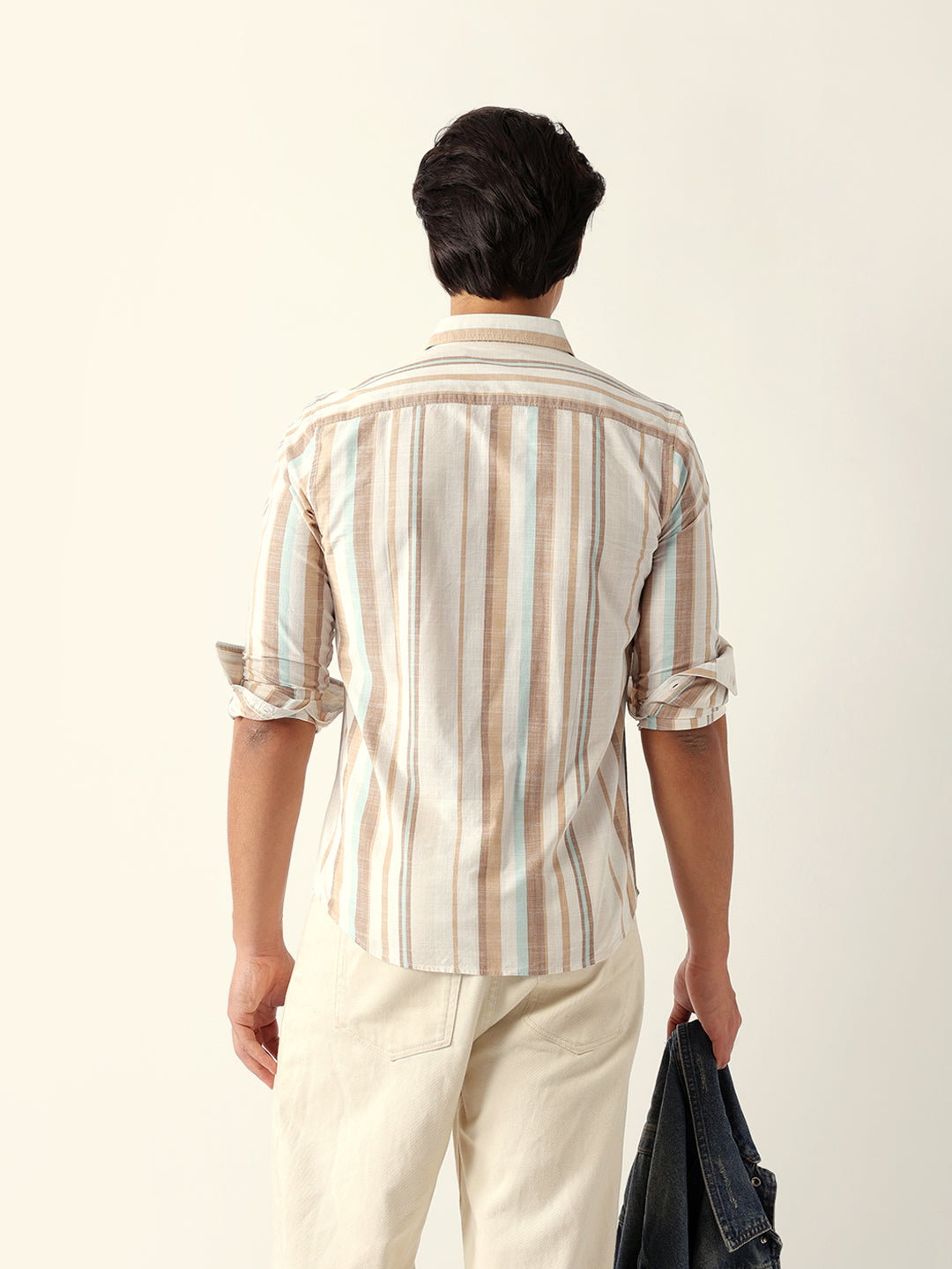 Multicolor Woven Vertical Stripes Slim Fit Casual Shirt