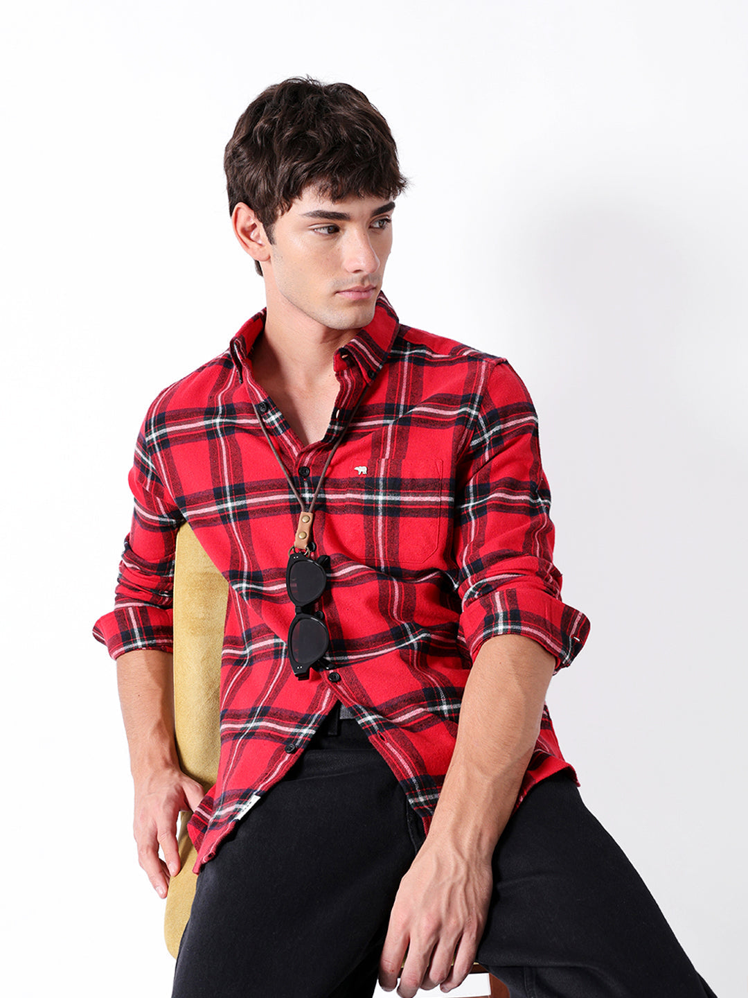 Red Flannel Checked Slim Fit Casual Shirt