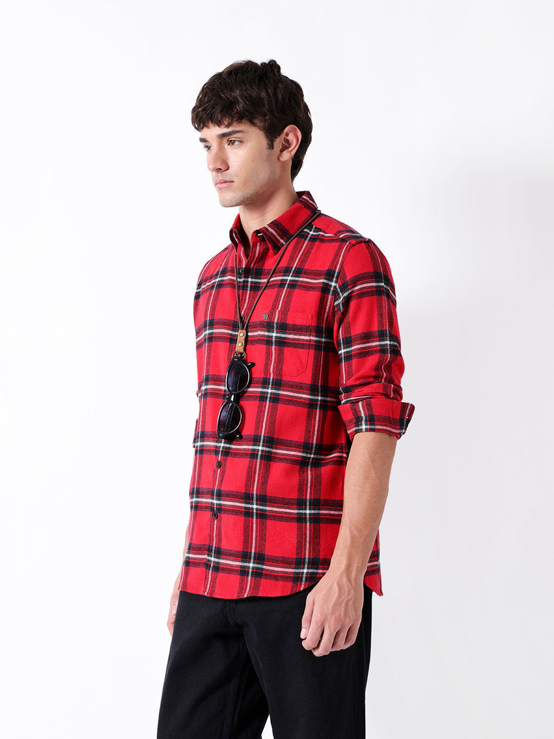 Red Flannel Checked Slim Fit Casual Shirt
