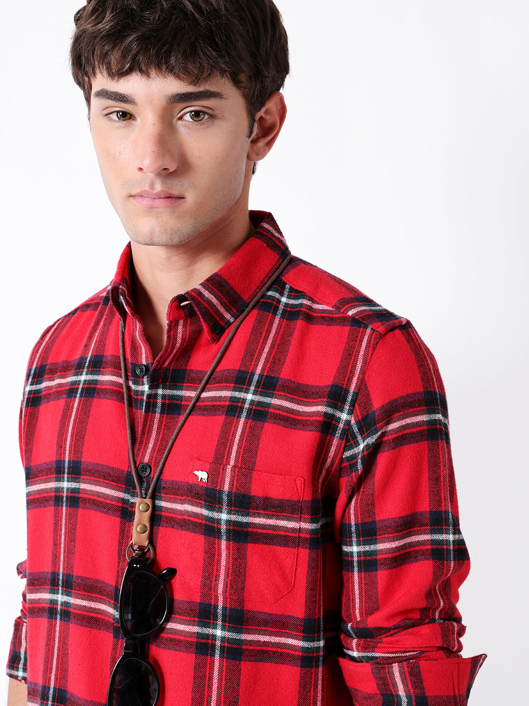 Red Flannel Checked Slim Fit Casual Shirt