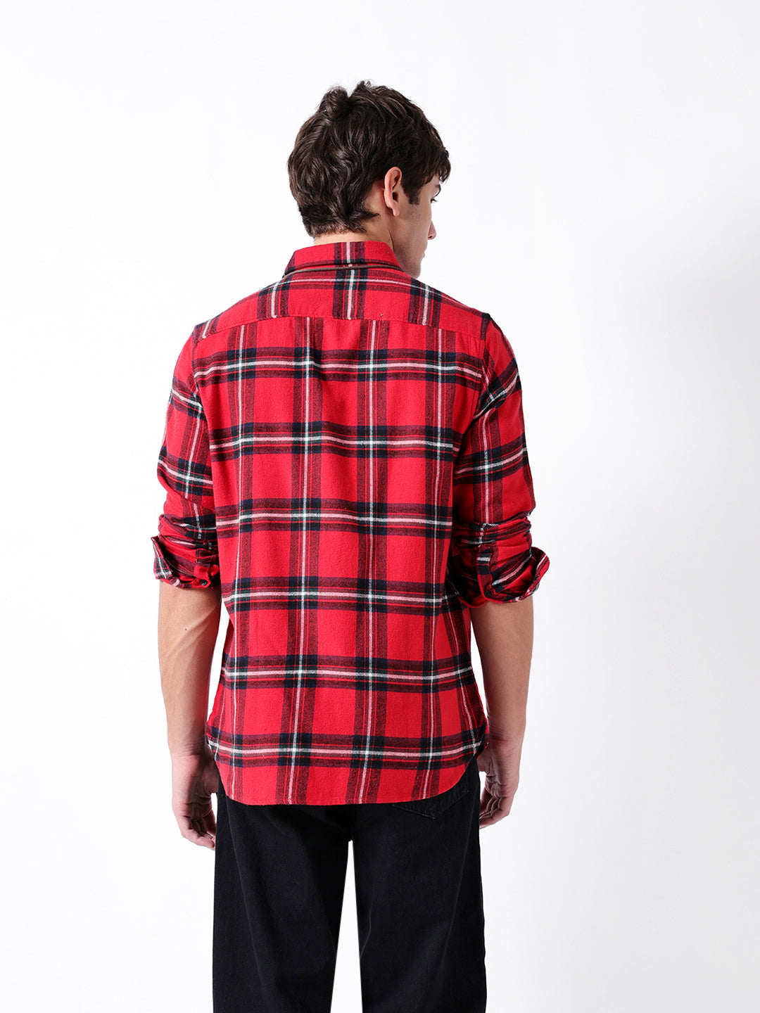 Red Flannel Checked Slim Fit Casual Shirt