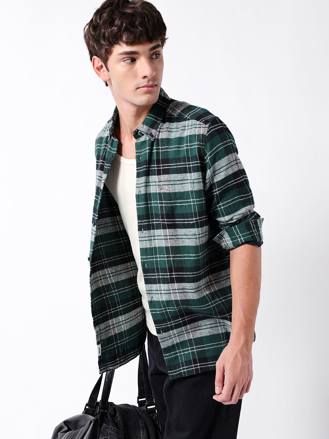 Green Flannel Check Slim Fit Casual Shirt