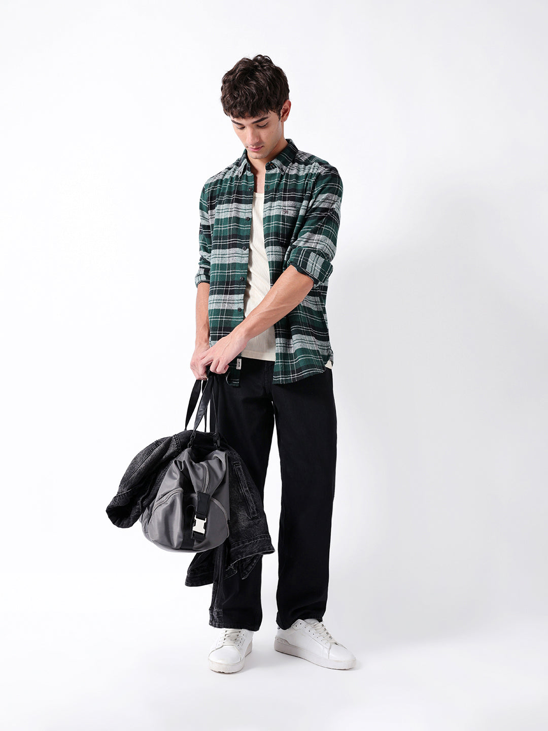 Green Flannel Check Slim Fit Casual Shirt
