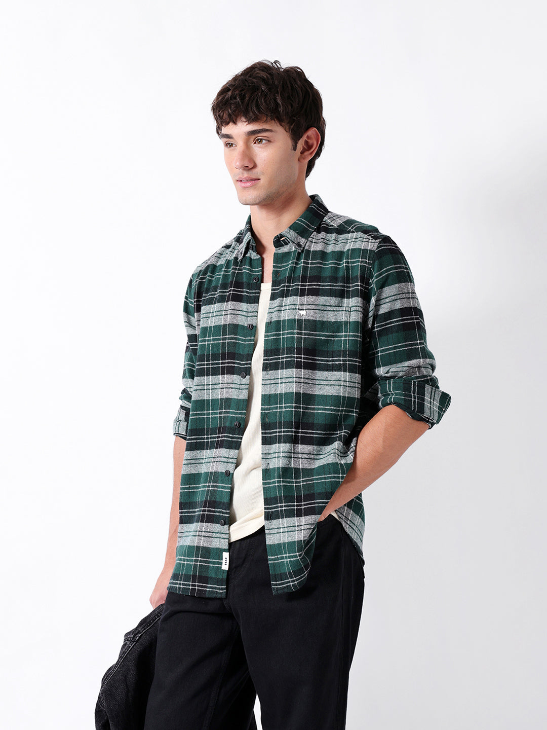 Green Flannel Check Slim Fit Casual Shirt