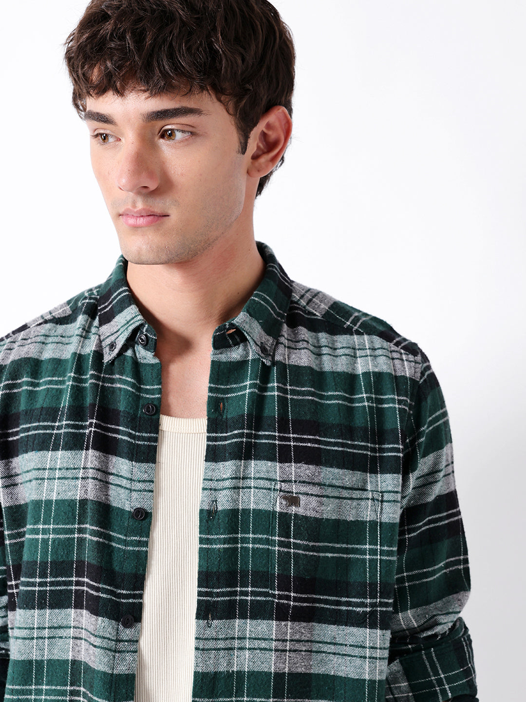 Green Flannel Check Slim Fit Casual Shirt