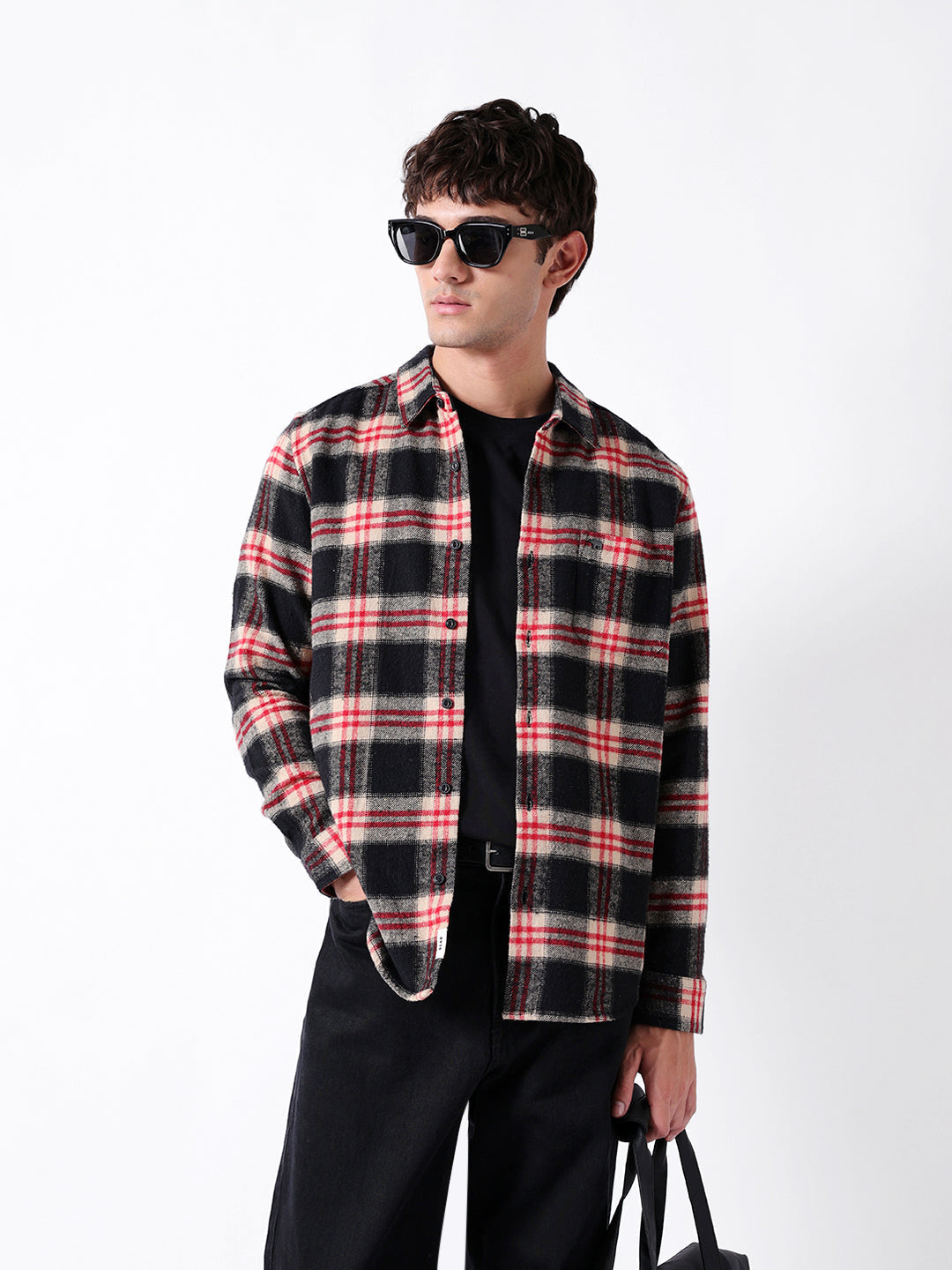 Black & Red Regular Fit Woven Check Flannel Casual Shirt