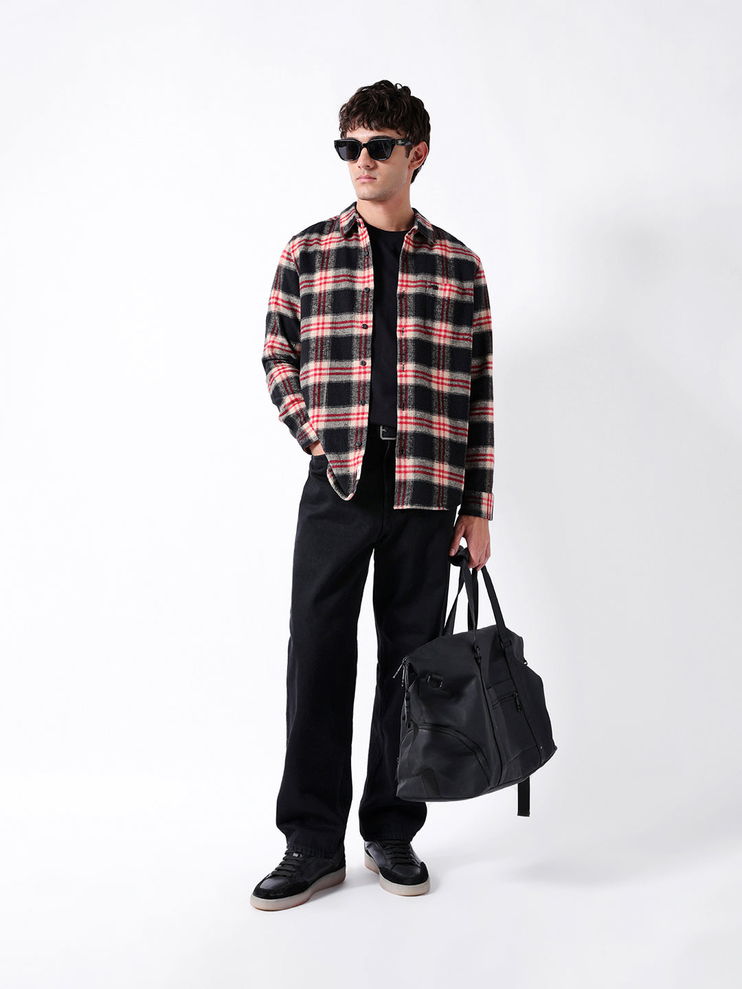 Black & Red Regular Fit Woven Check Flannel Casual Shirt