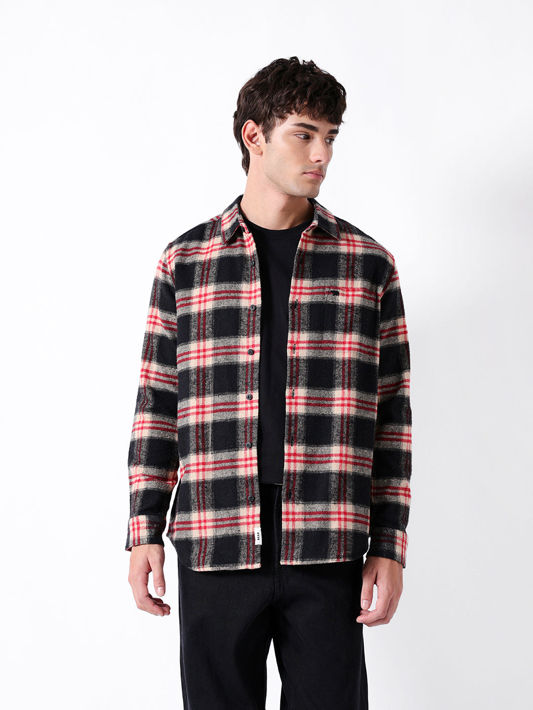 Black & Red Regular Fit Woven Check Flannel Casual Shirt