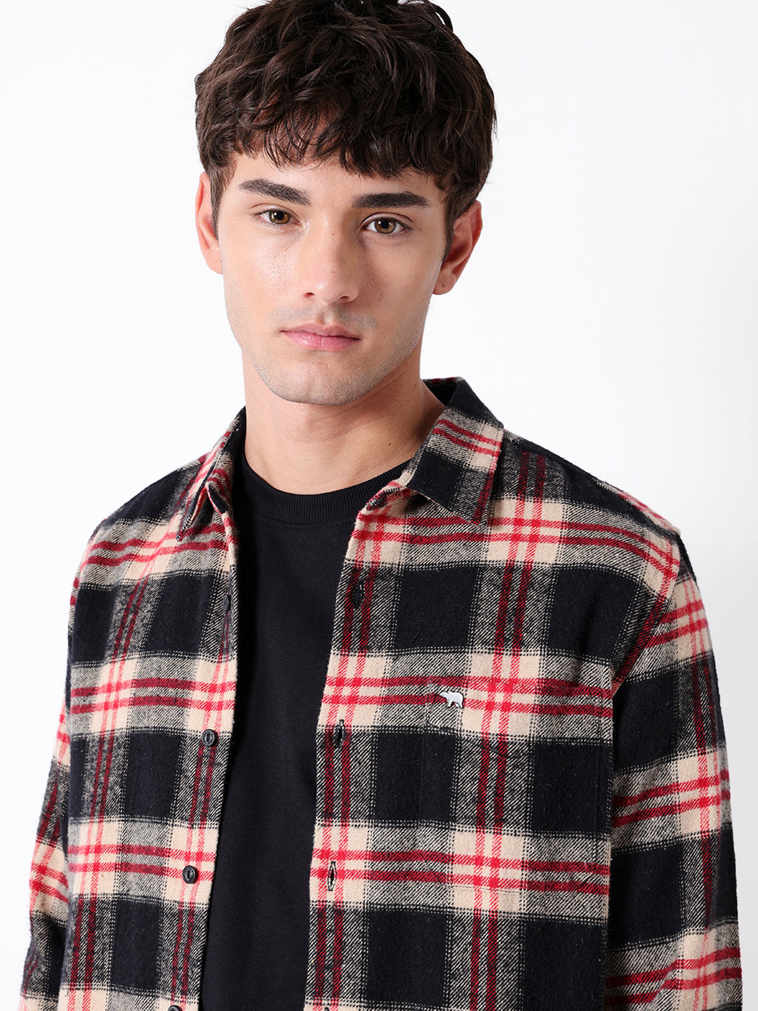 Black & Red Regular Fit Woven Check Flannel Casual Shirt