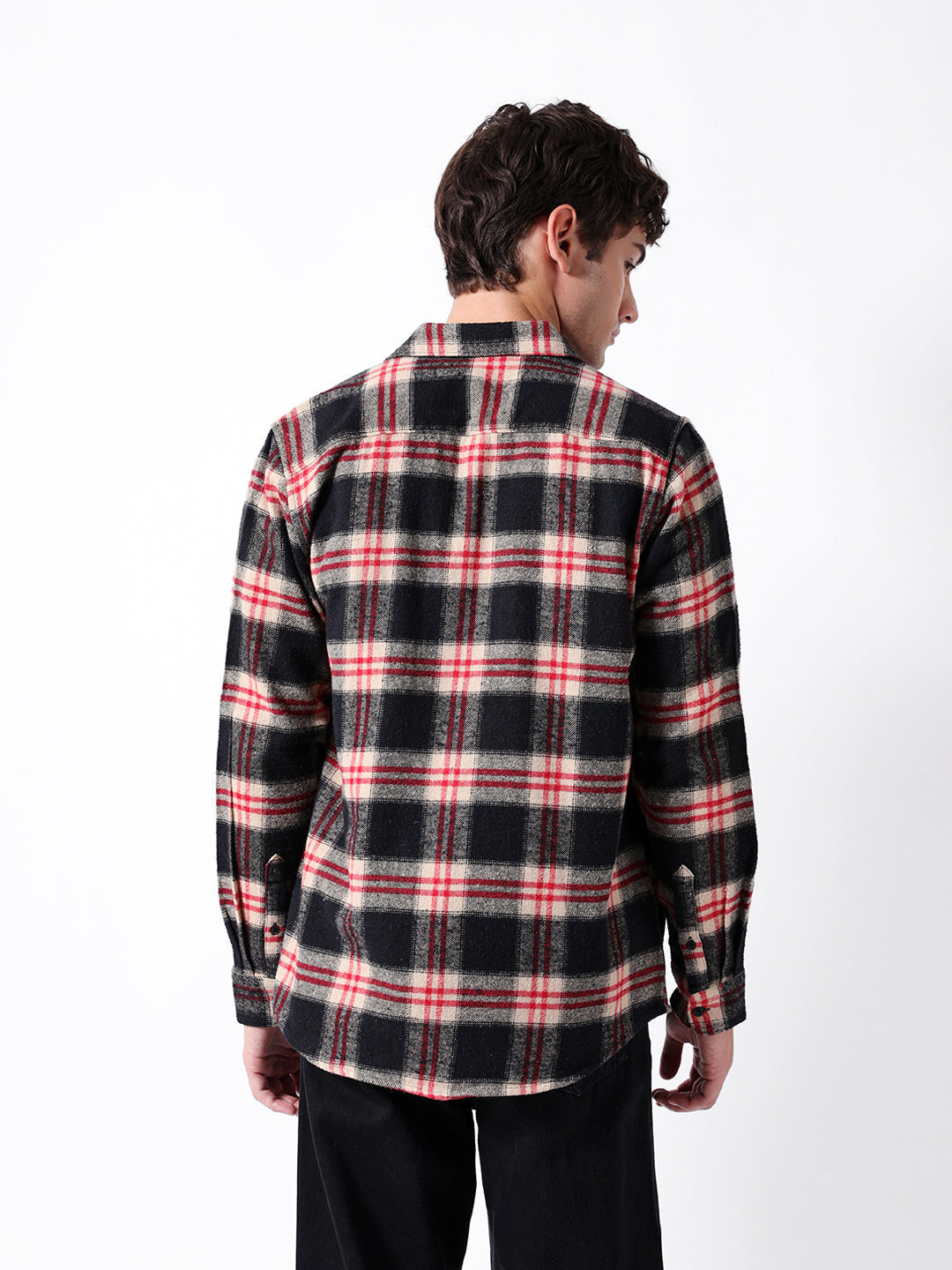 Black & Red Regular Fit Woven Check Flannel Casual Shirt