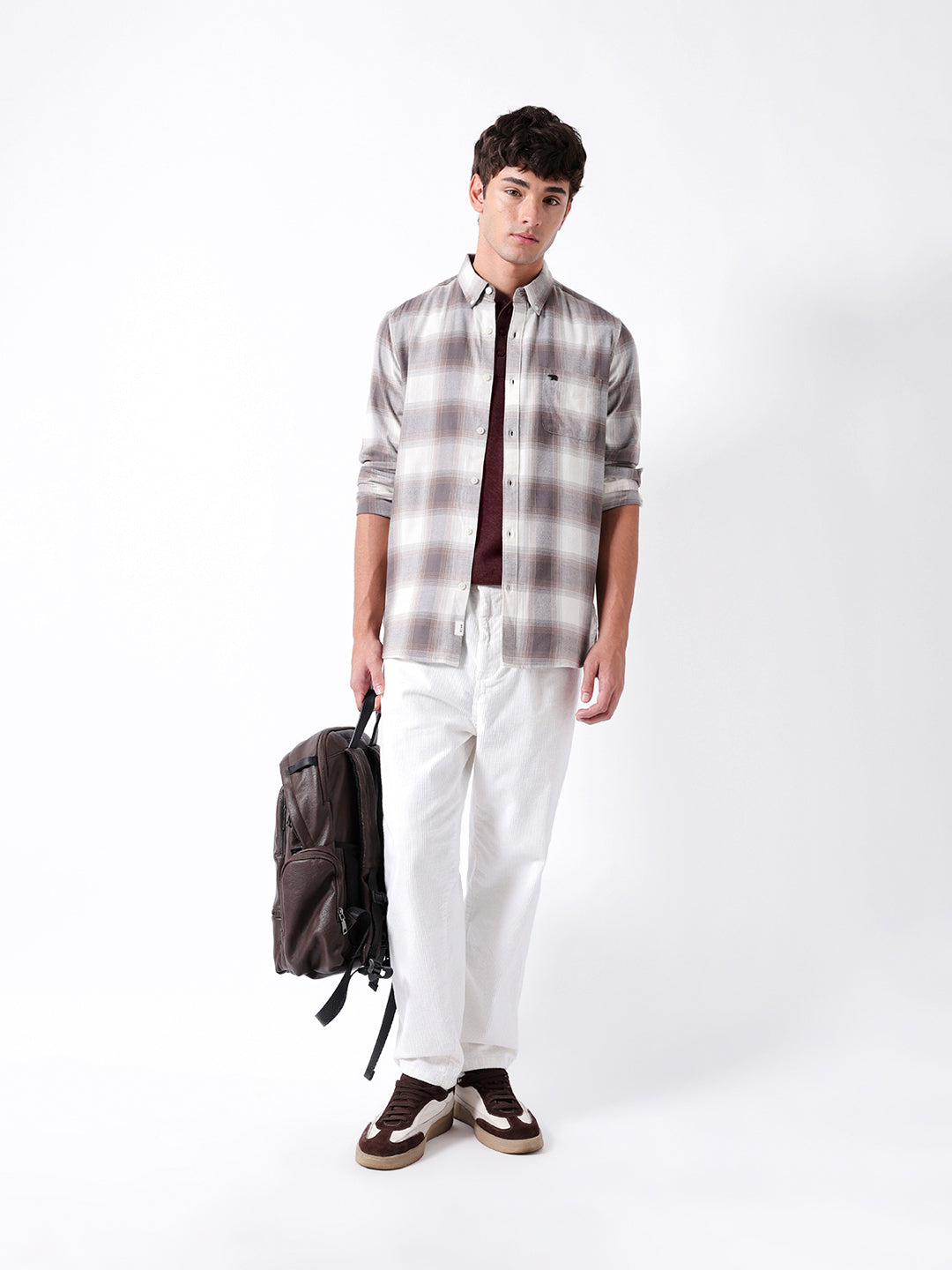 Brown Flannel Checked Slim Fit Casual Shirt