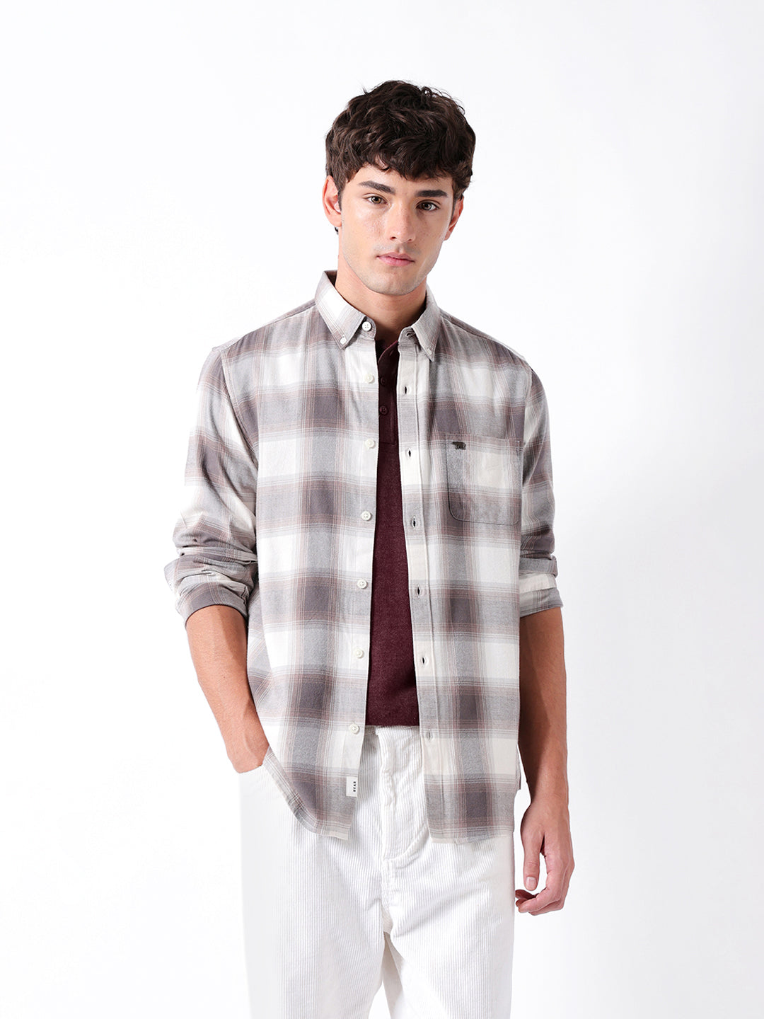 Brown Flannel Checked Slim Fit Casual Shirt