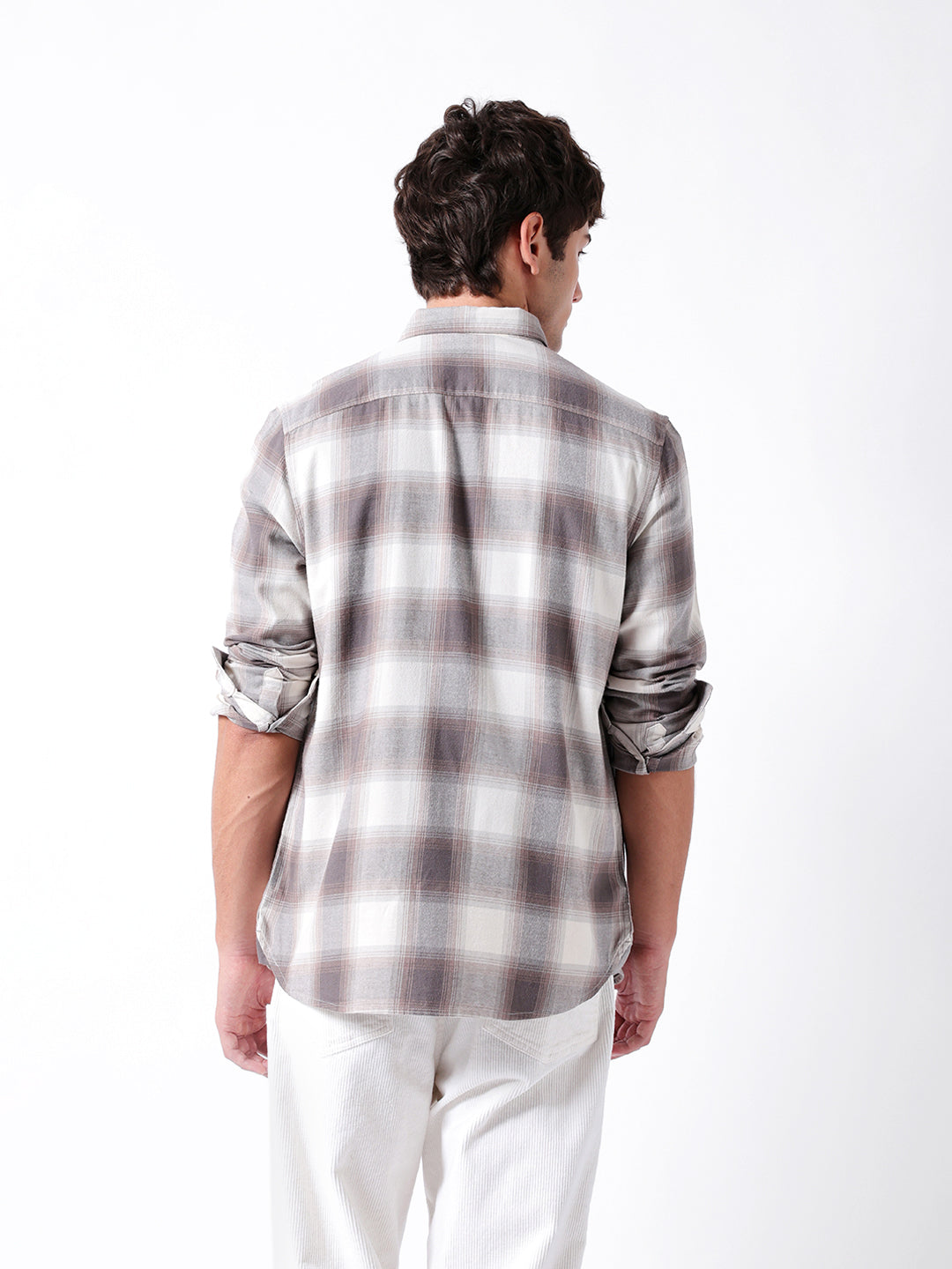 Brown Flannel Checked Slim Fit Casual Shirt