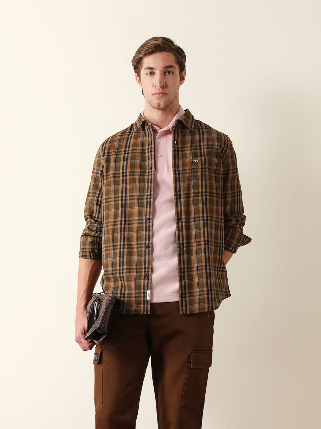 Olive Regular Fit Woven Checked Casual Shirt