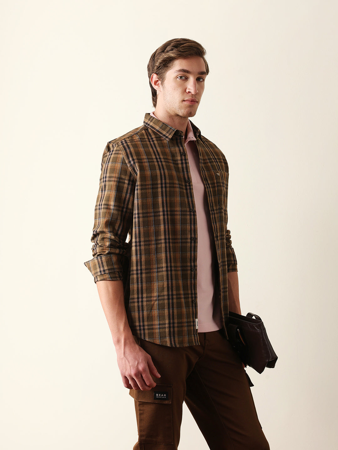 Olive Regular Fit Woven Checked Casual Shirt