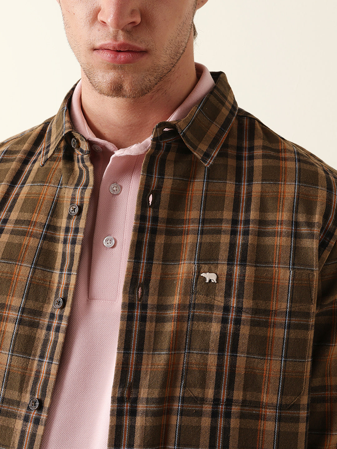 Olive Regular Fit Woven Checked Casual Shirt