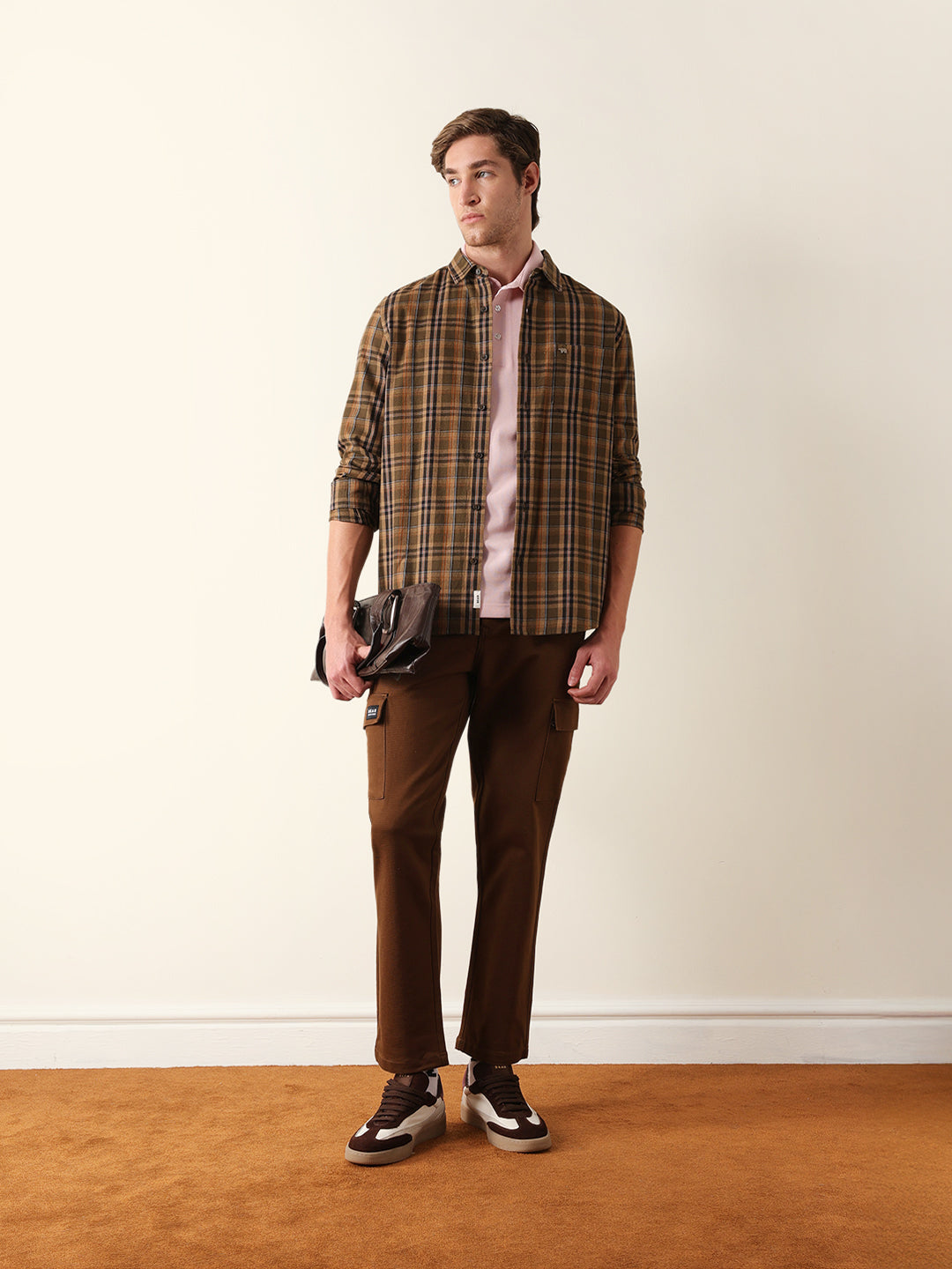 Olive Regular Fit Woven Checked Casual Shirt