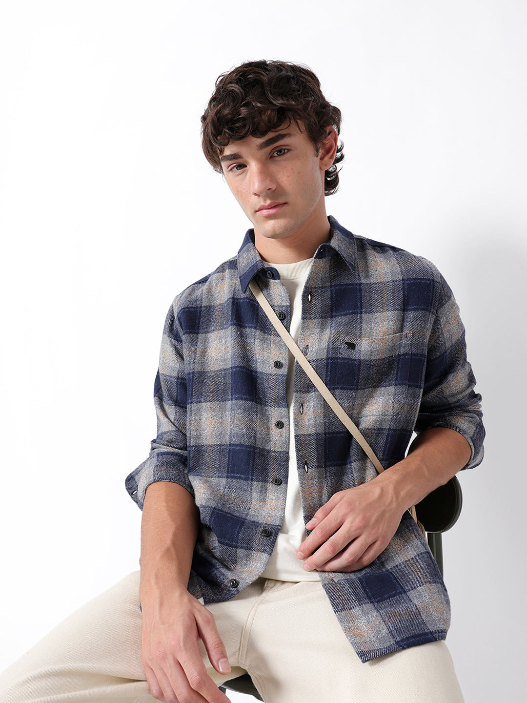 Blue Woven Check Regular Fit Flannel Casual Shirt
