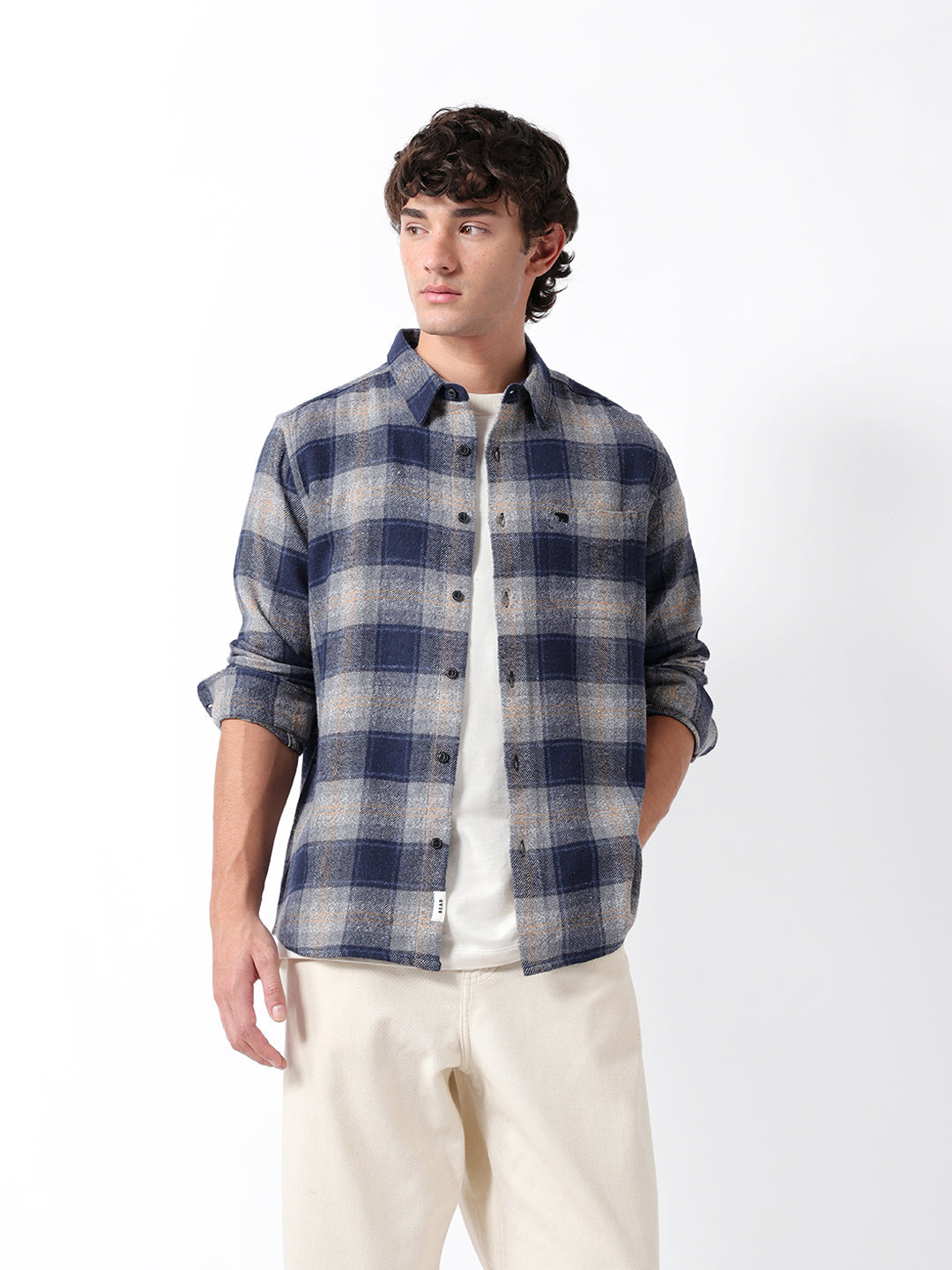 Blue Woven Check Regular Fit Flannel Casual Shirt