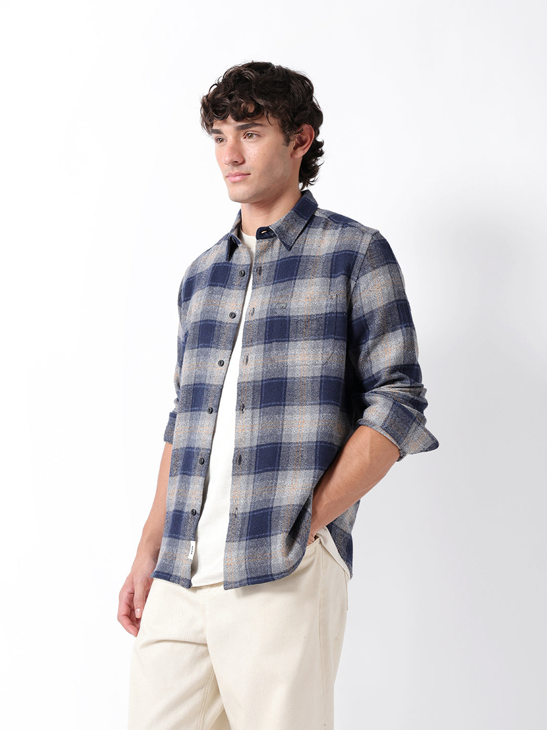 Blue Woven Check Regular Fit Flannel Casual Shirt