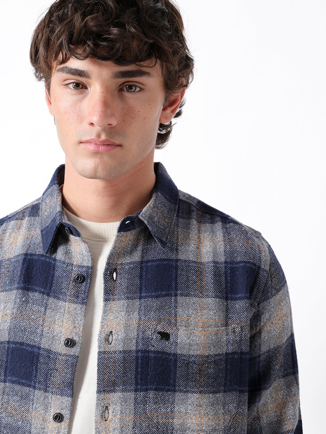 Blue Woven Check Regular Fit Flannel Casual Shirt