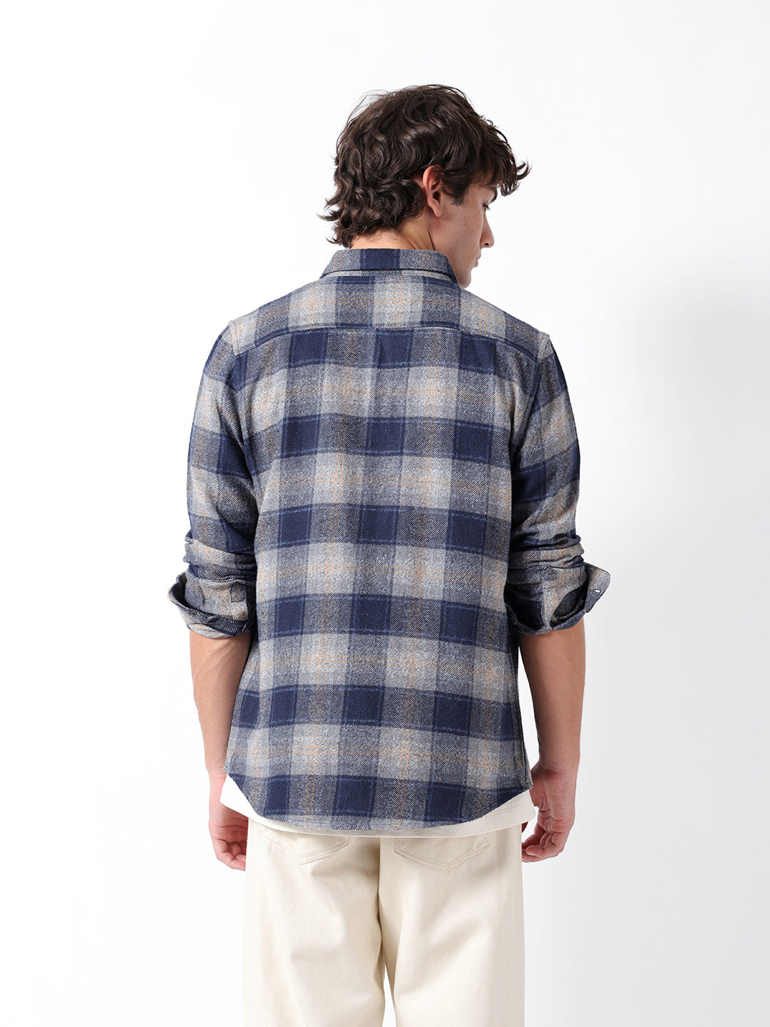 Blue Woven Check Regular Fit Flannel Casual Shirt