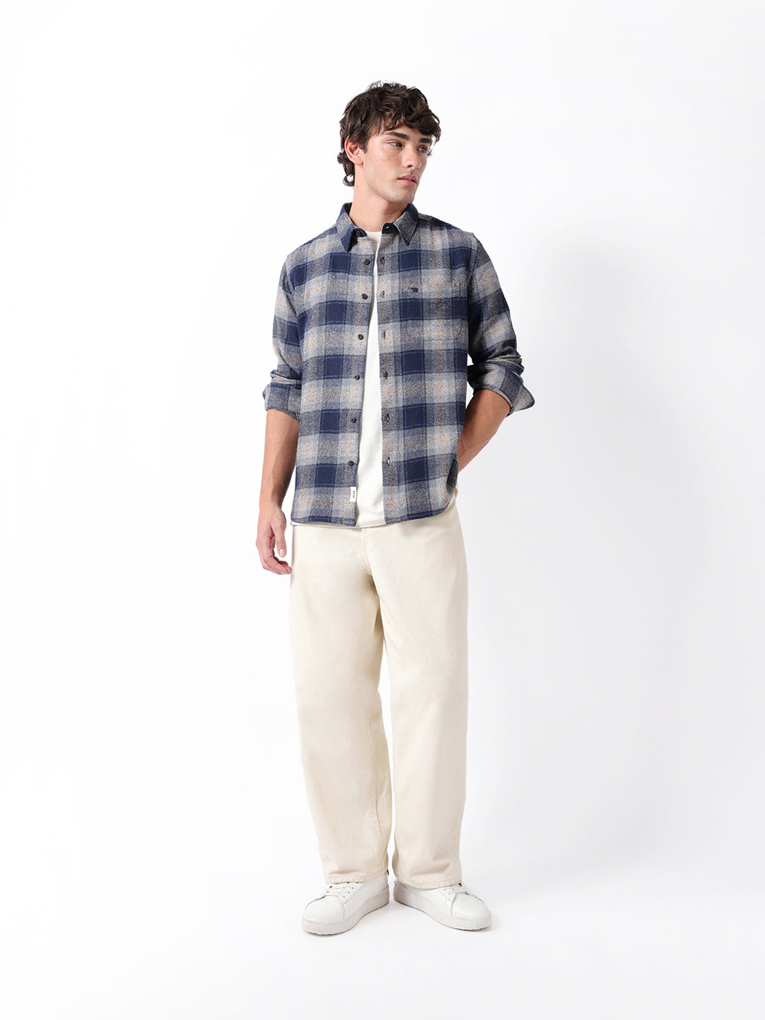 Blue Woven Check Regular Fit Flannel Casual Shirt