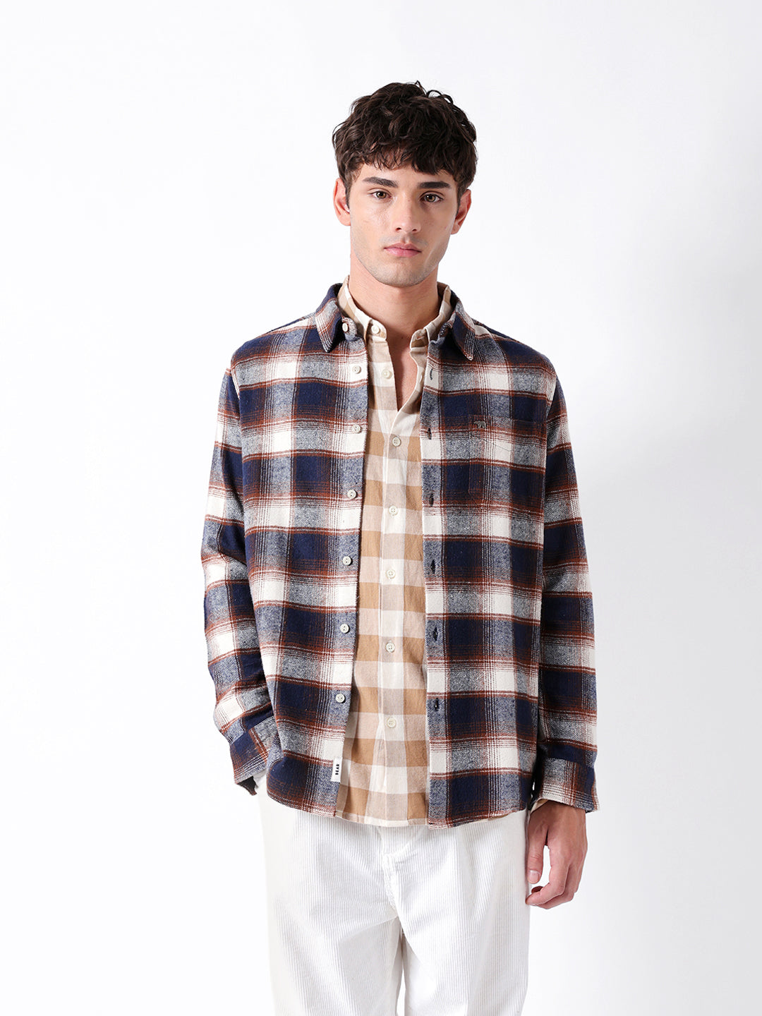 Blue & Brown Regular Fit Woven Check Flannel Casual Shirt