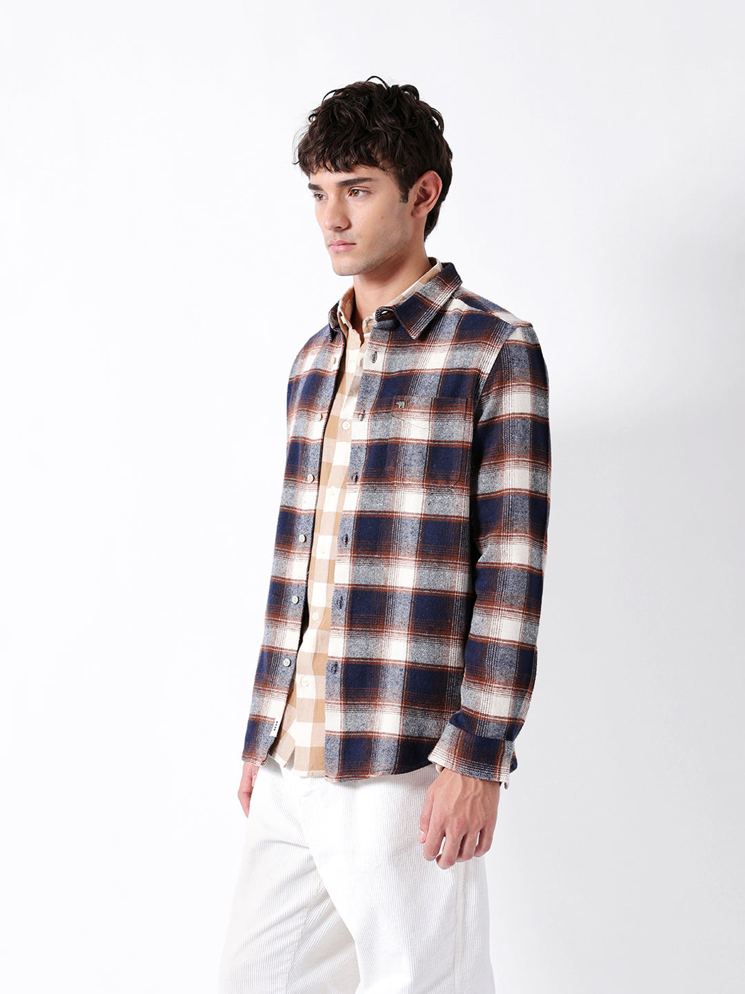 Blue & Brown Regular Fit Woven Check Flannel Casual Shirt