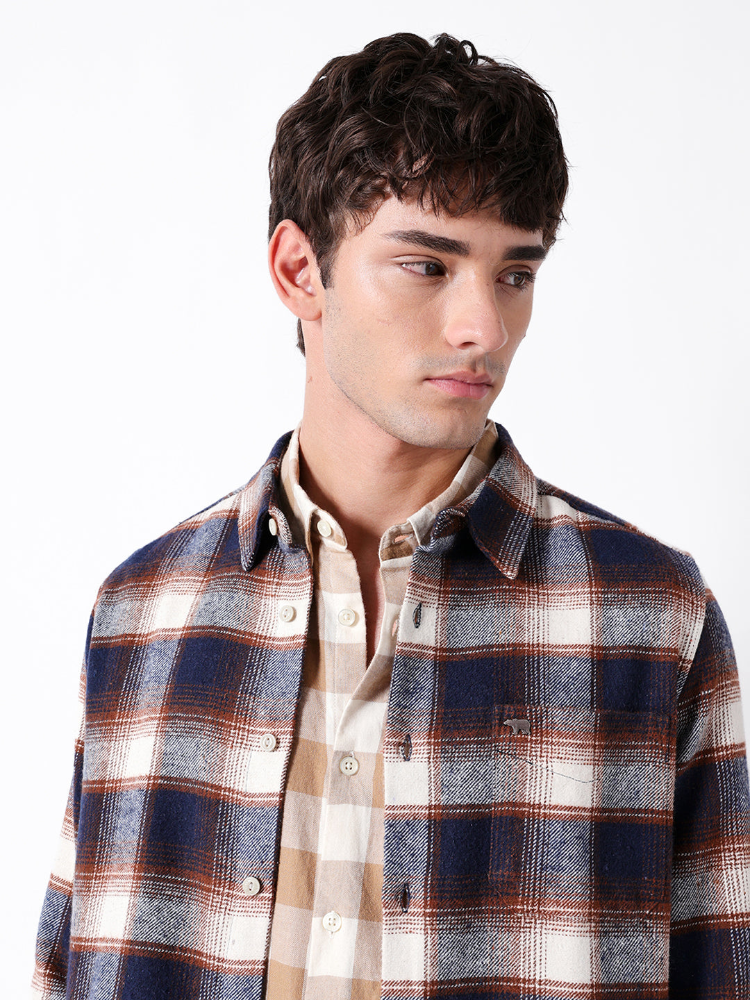 Blue & Brown Regular Fit Woven Check Flannel Casual Shirt