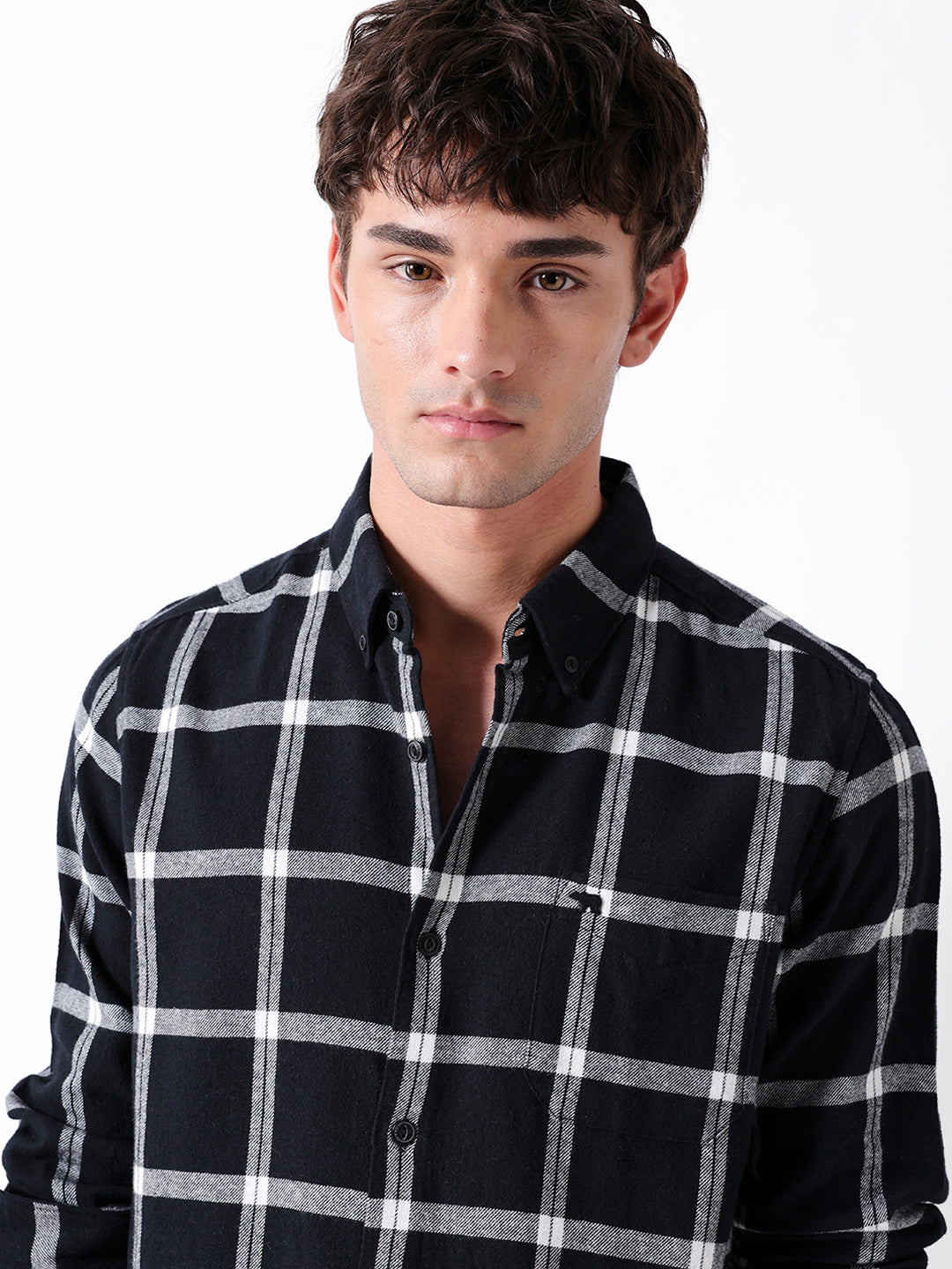 Black & White Flannel Checked Slim Fit Casual Shirt