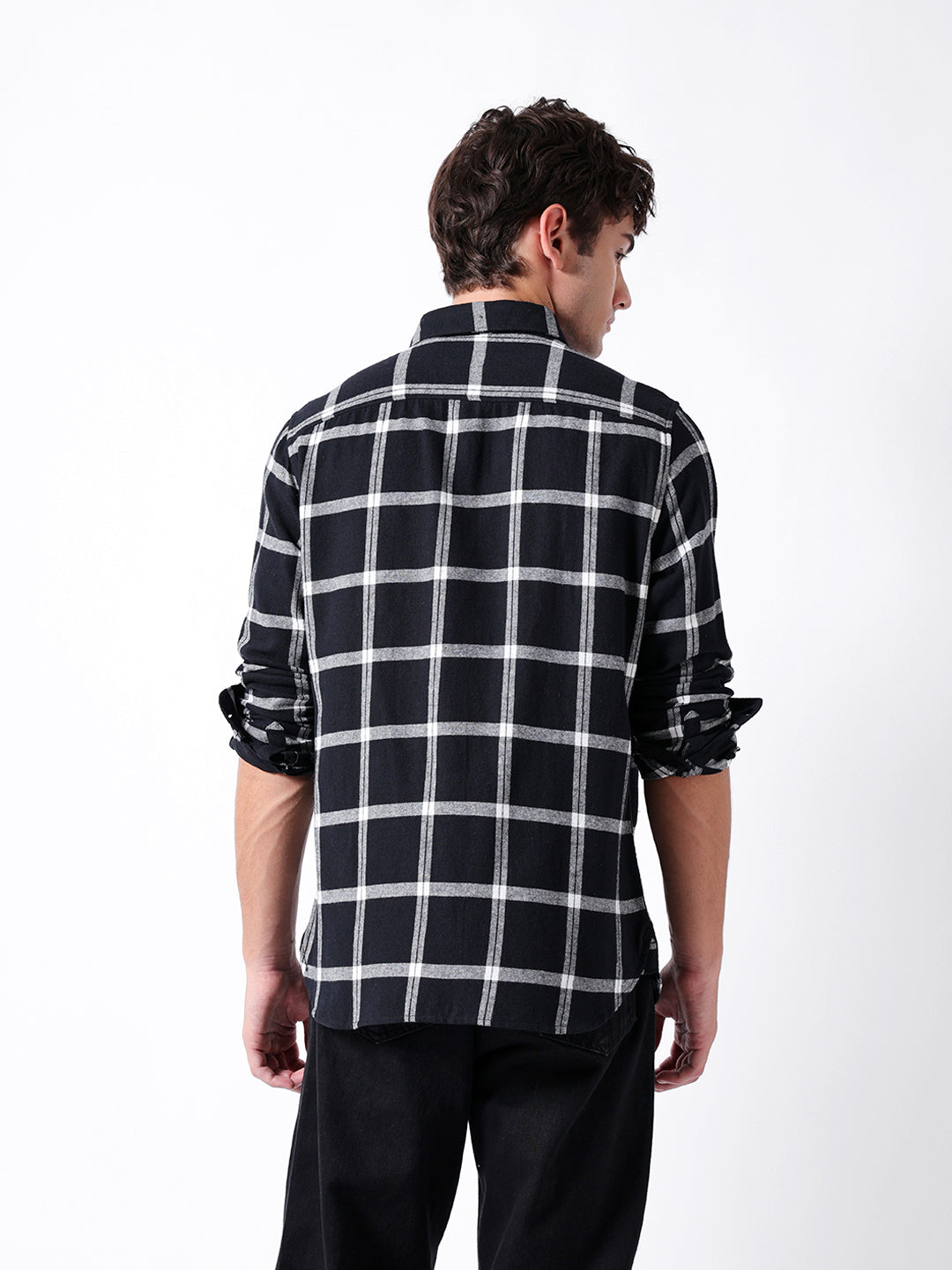 Black & White Flannel Checked Slim Fit Casual Shirt
