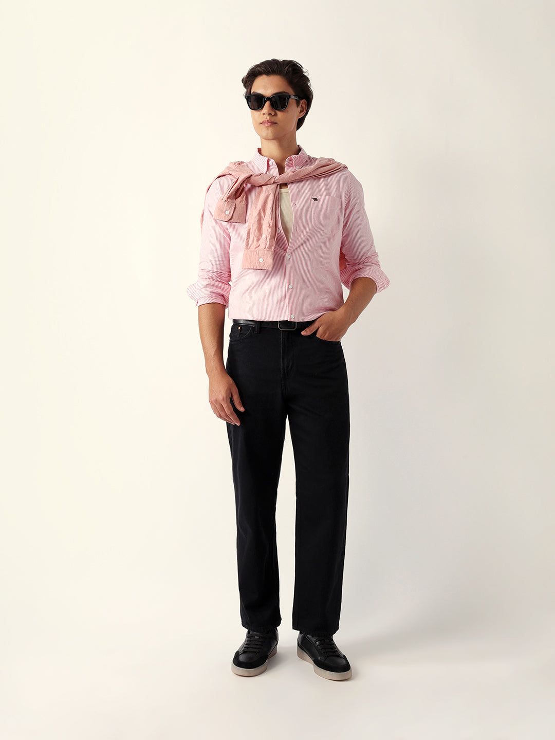 Pink & White Vertical Pinstripe Slim Fit Casual Shirt
