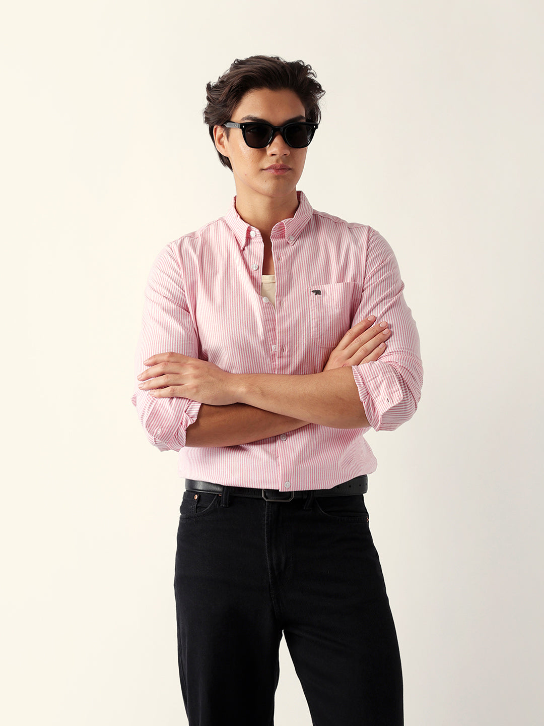 Pink & White Vertical Pinstripe Slim Fit Casual Shirt