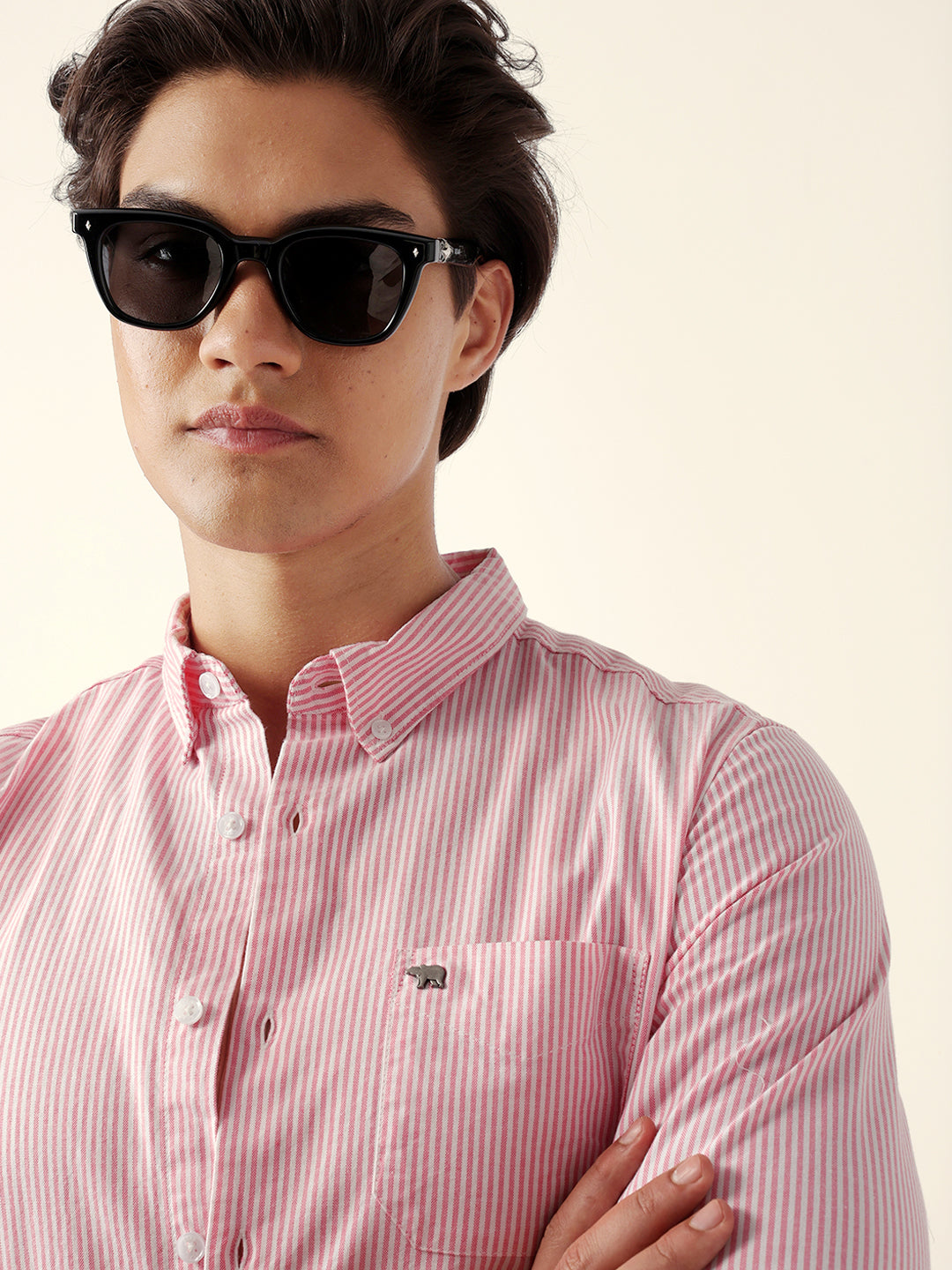 Pink & White Vertical Pinstripe Slim Fit Casual Shirt