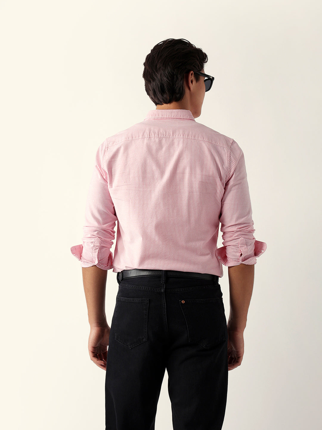 Pink & White Vertical Pinstripe Slim Fit Casual Shirt