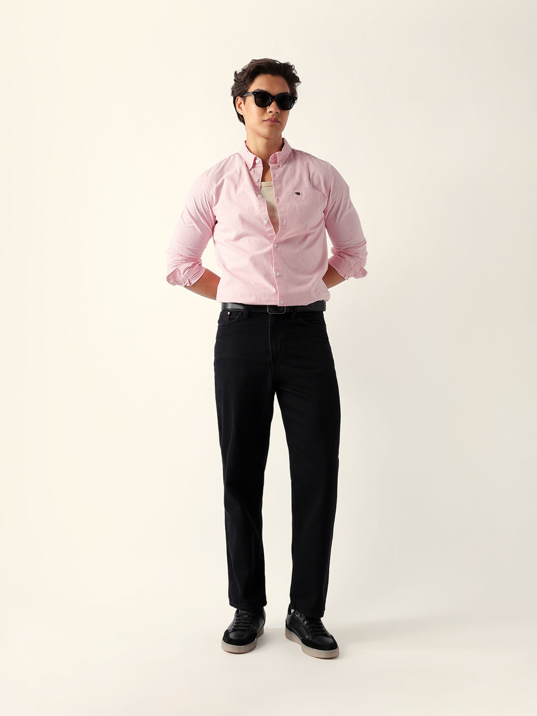 Pink & White Vertical Pinstripe Slim Fit Casual Shirt