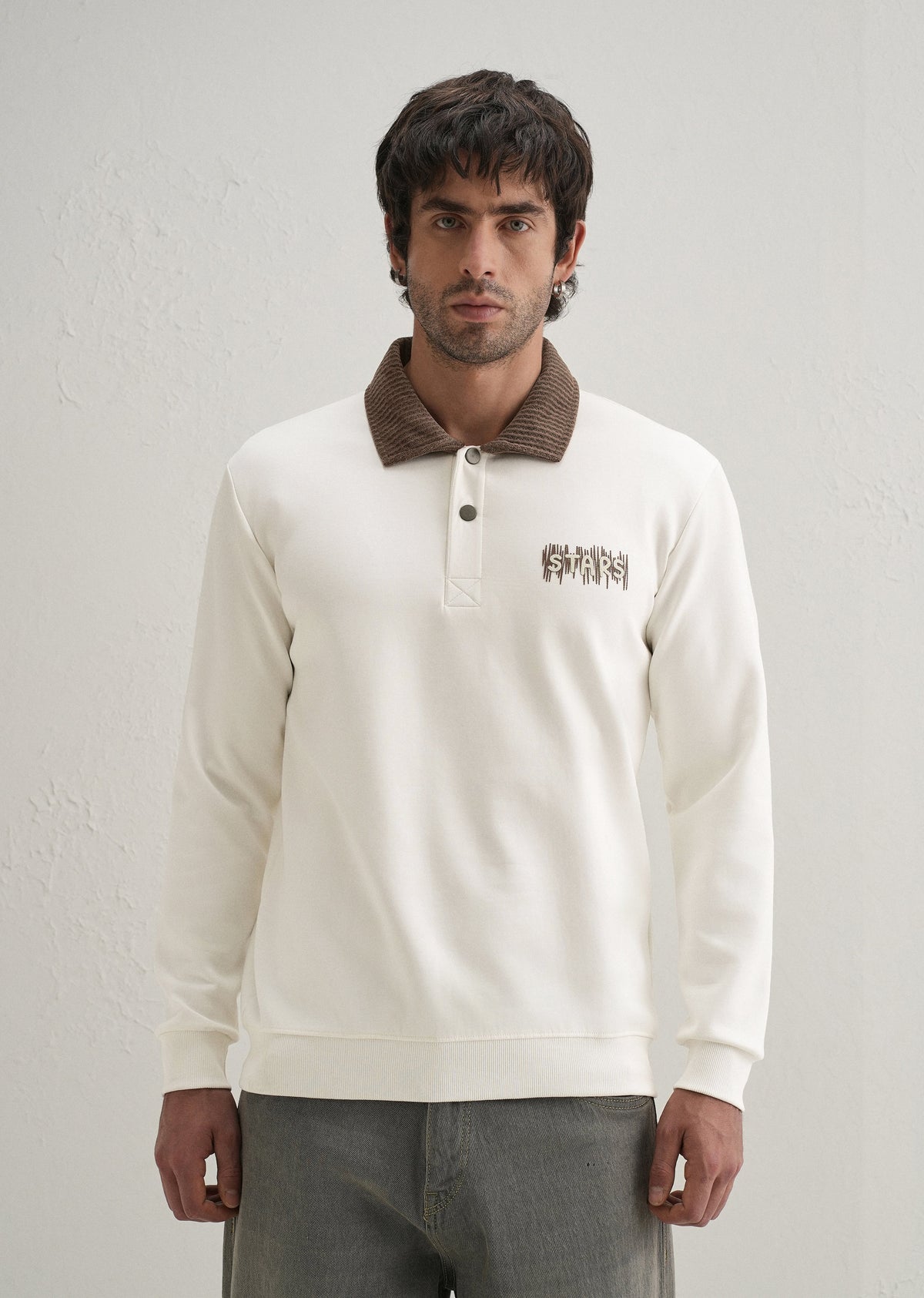 Off-White Suede Collared Polo Sweatshirt