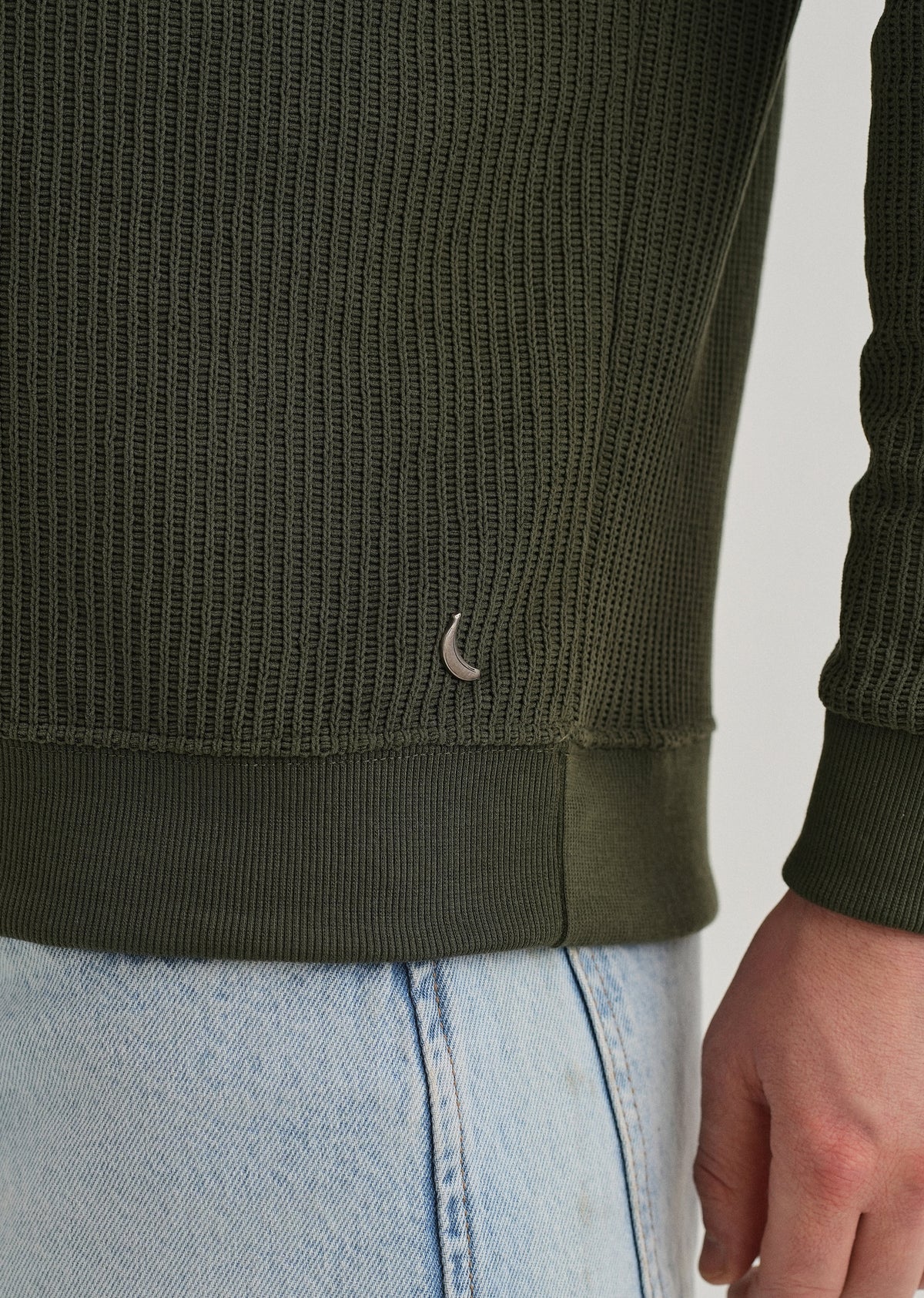 Olive Green Waffle Knit Polo Sweatshirt