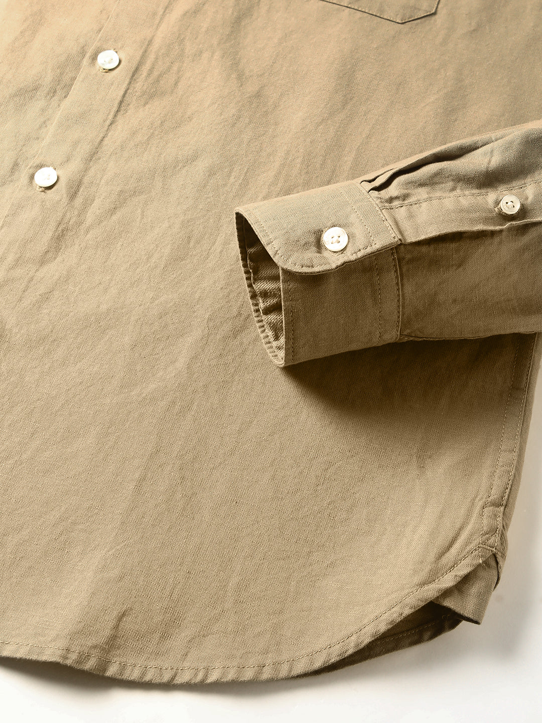 Men Beige Solid Slim Fit Cotton Casual Shirt
