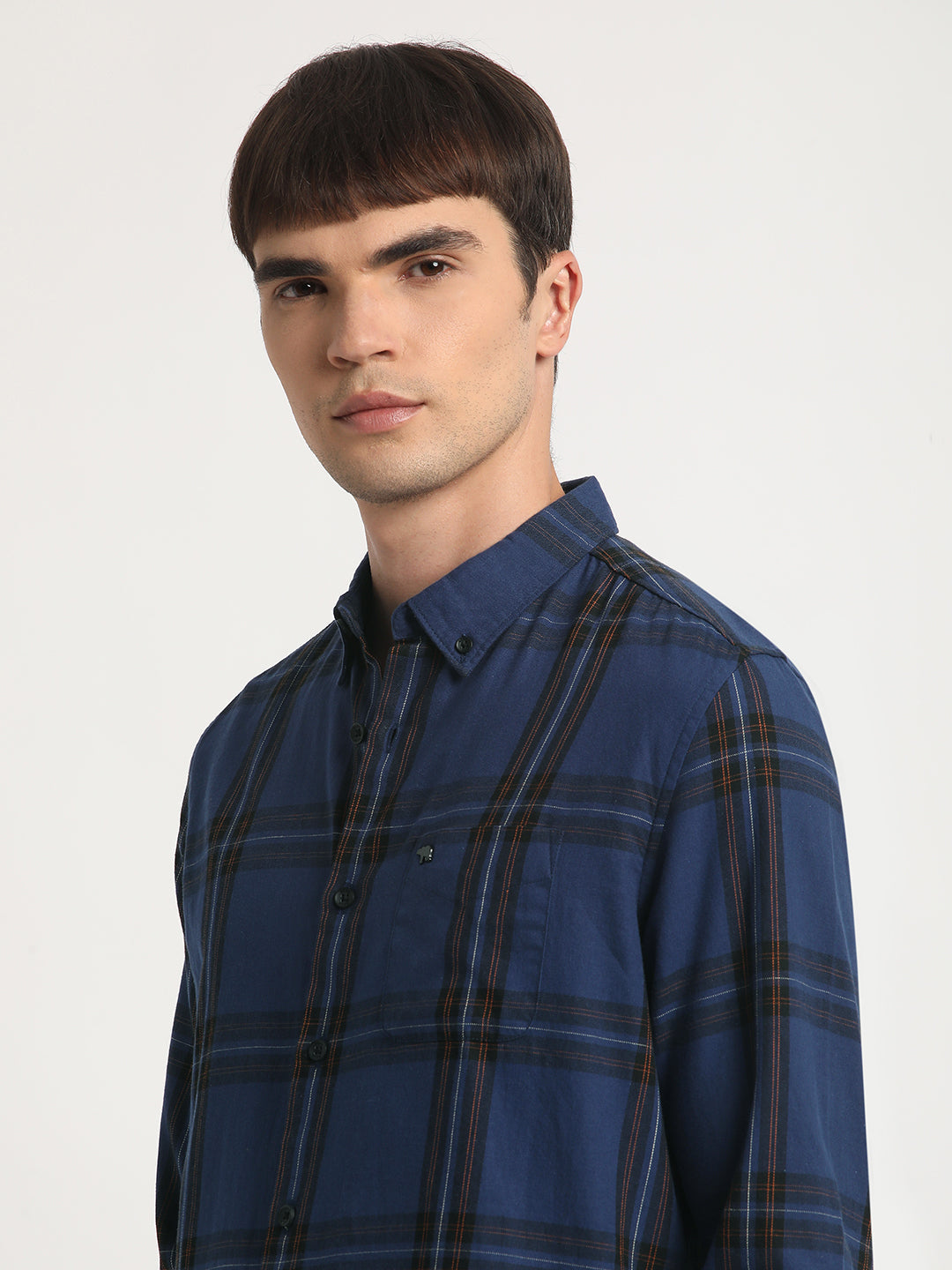 Men Blue Checked Slim Fit Cotton Casual Shirt