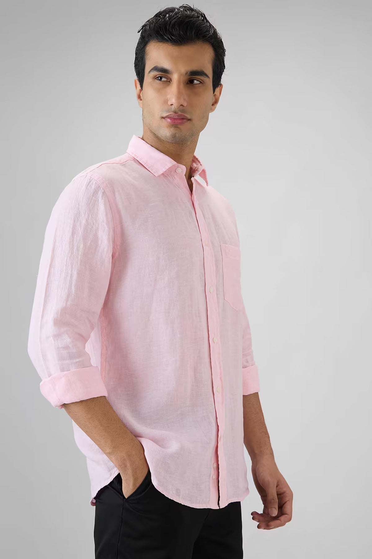Men's Premium Light Pink Linen Blend Casual Shirt