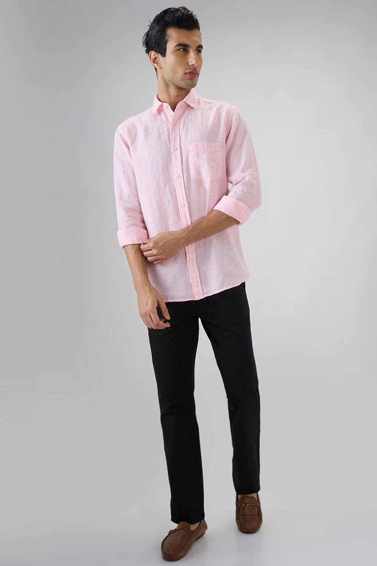 Men's Premium Light Pink Linen Blend Casual Shirt